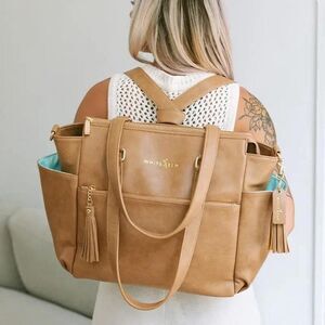 White Elm Gemini Convertible Backpack Almond Work Tote Bag + Wallet & Pouch